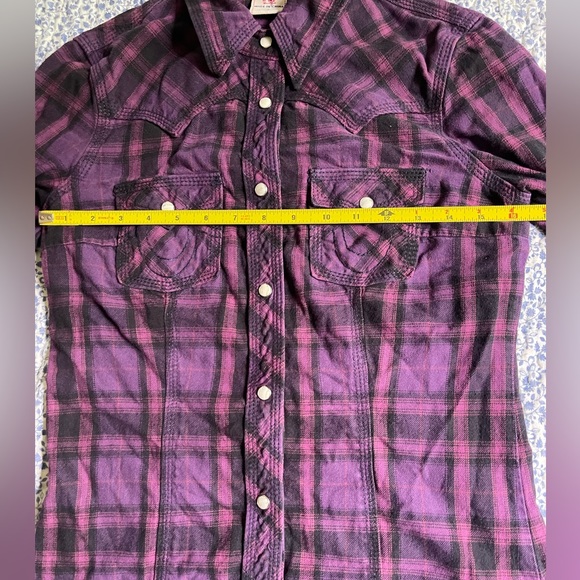 TRUE RELIGION Western Pearl Snap Purple Plaid Size W Small - Picture 13 of 13